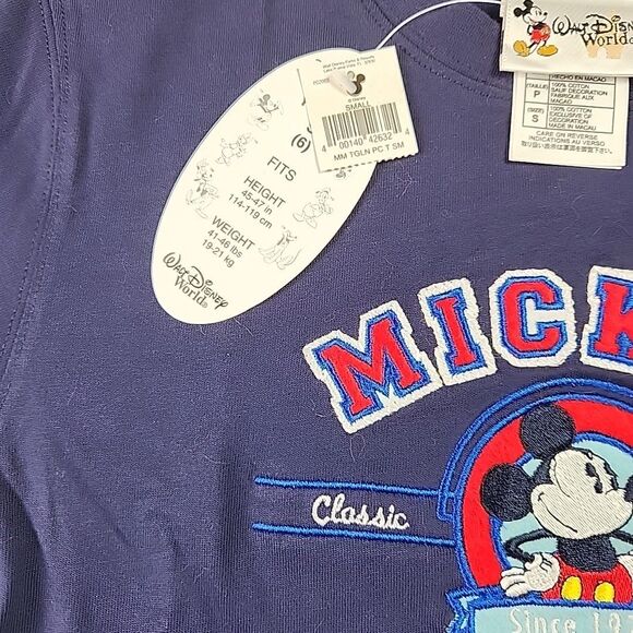 Walt Disney Mickey Mouse T-Shirt Kids Small Size 6 Blue Embroidered Cotton Tee - Picture 4 of 11